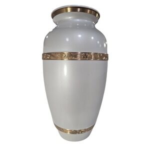 Crescent Memorial White Pearl Finish Urn With Gold Accent Human Remains LG Urn